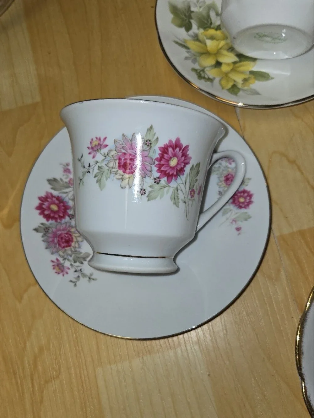Vintage Fine Bone China Floral Teacup and Saucer Set